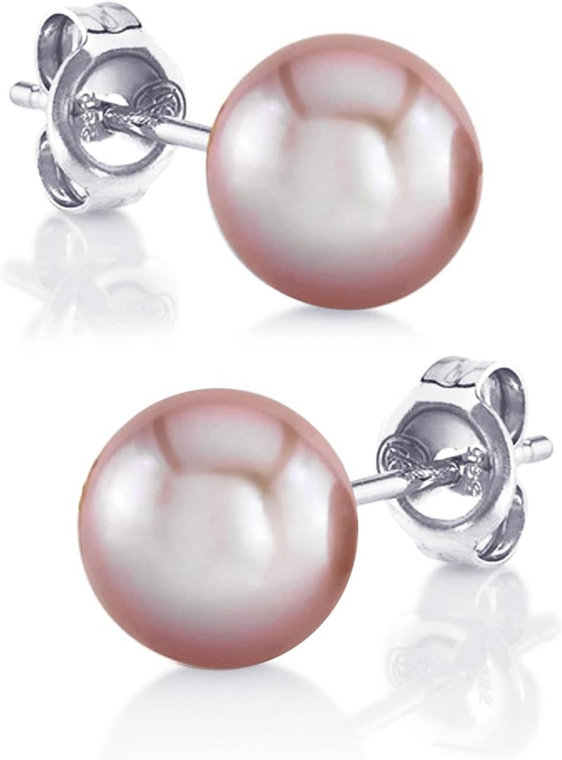 The Pearl Source Round Pink Freshwater Real Pearl Earrings for Women - Sterling Silver Stud Earrings | Hypoallergenic Earrings with AAA Genuine Cultured Pearls - Image 1